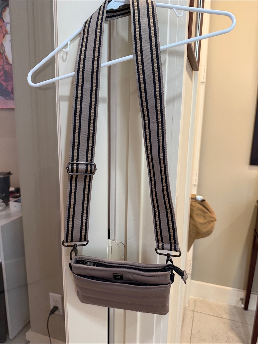 THINK ROYLN Taupe Belt Bag with Black-Striped Adjustable Strap